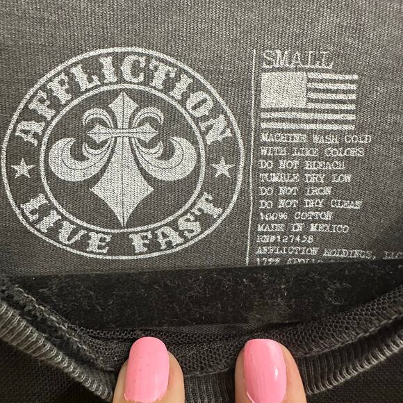 Affliction Deep V Mesh Insert Short Sleeve Tee Gray Orange Size Small - Picture 3 of 5